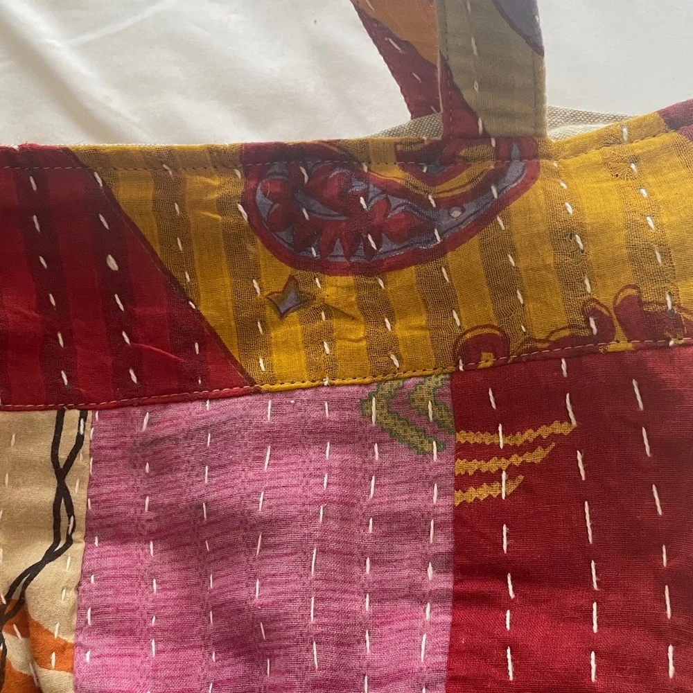 Kantha vintage hand stitched Colorful Patchwork Tote Bag - Picture 8 of 8